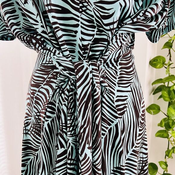 Dressbarn Gorgeous Turquoise Blue & Black Tropical Palm Frond Maxi Dress Plus 22 - Picture 6 of 9